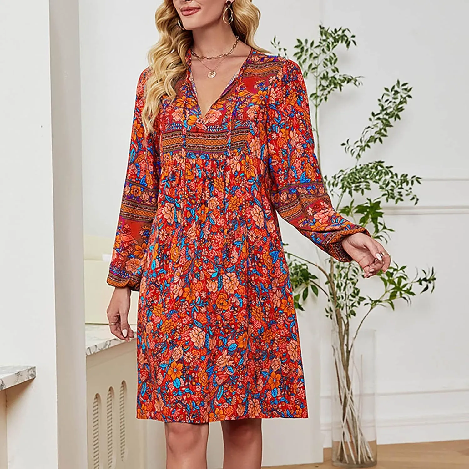 for Women Ladies Elasticized Shirt Patterned Long Sleeve Limp Racerback
