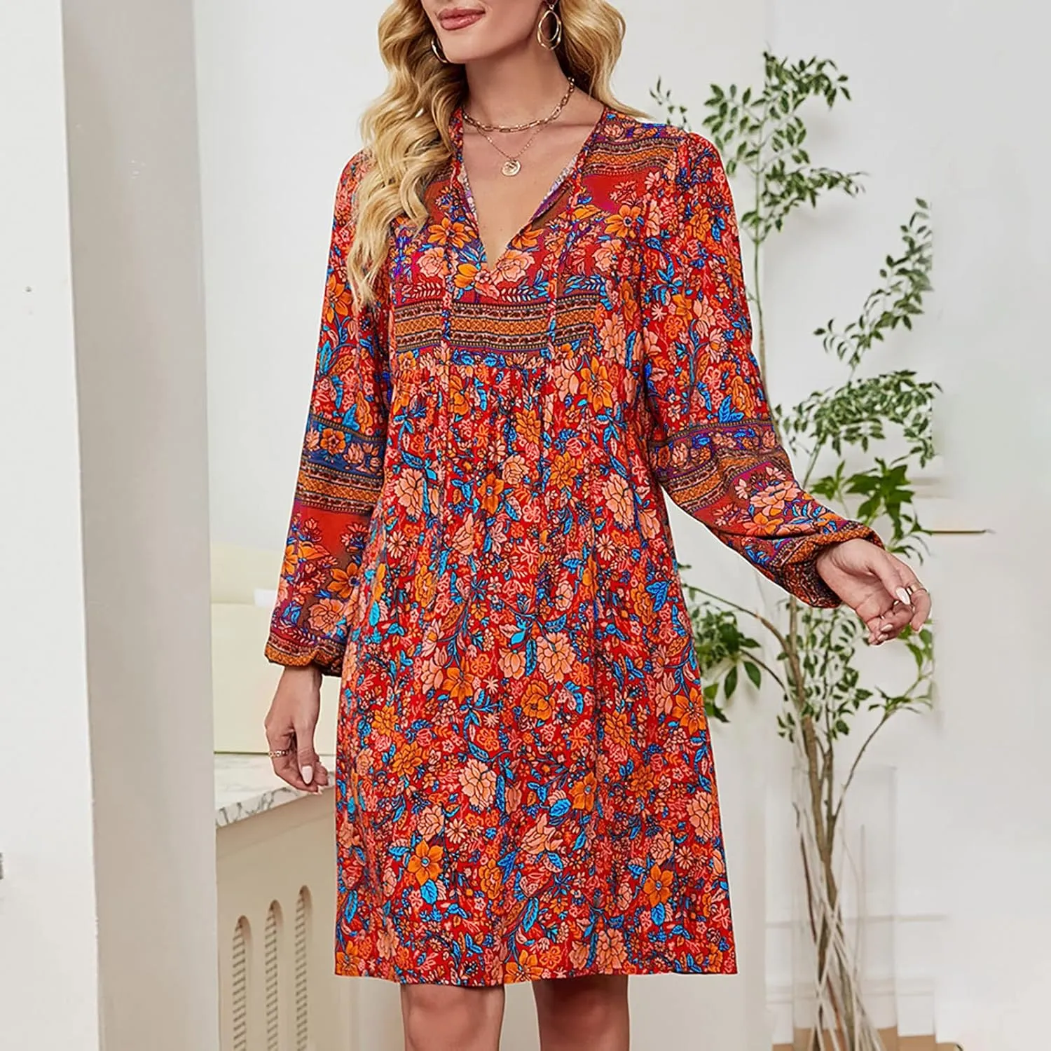 for Women Ladies Elasticized Shirt Patterned Long Sleeve Limp Racerback