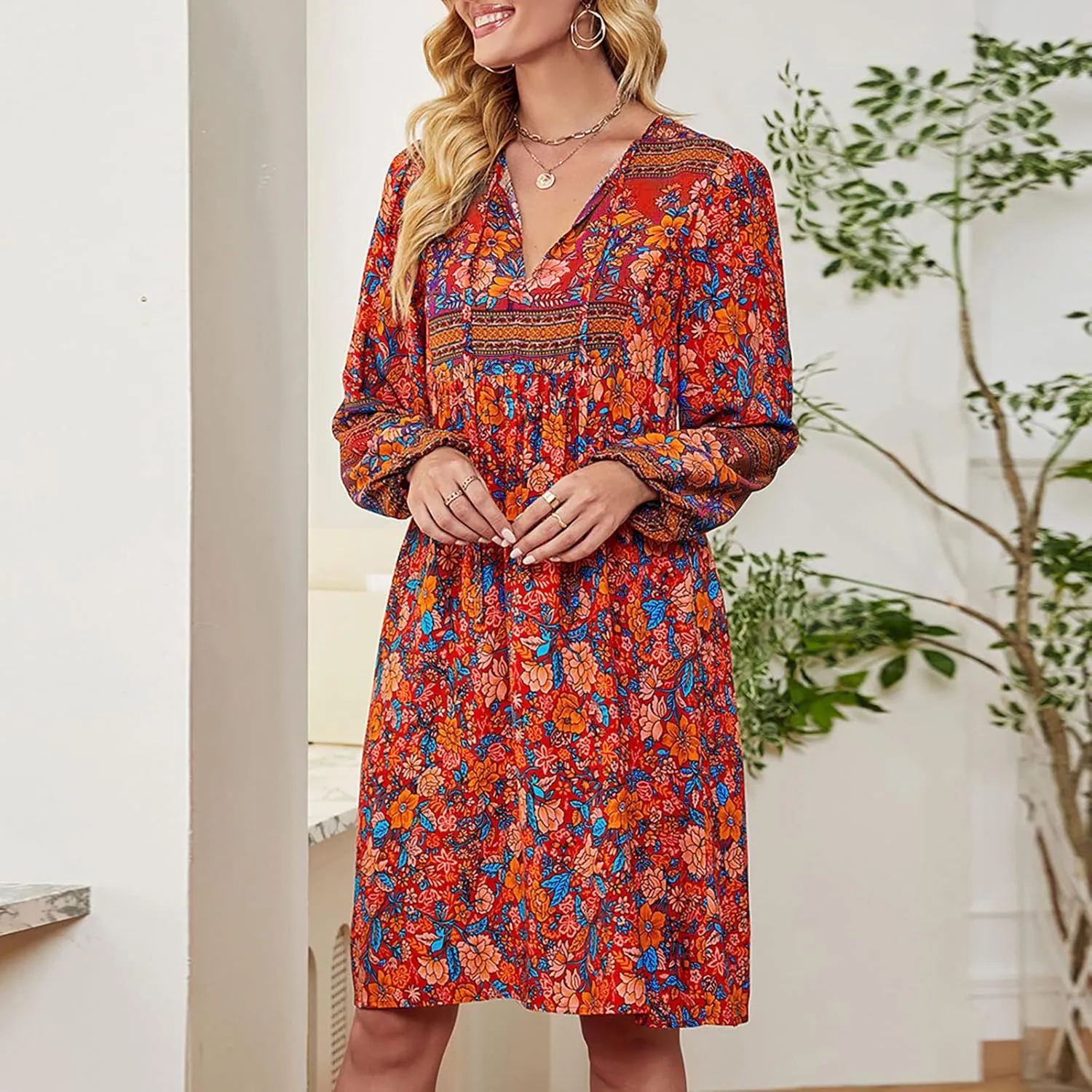 for Women Ladies Elasticized Shirt Patterned Long Sleeve Limp Racerback