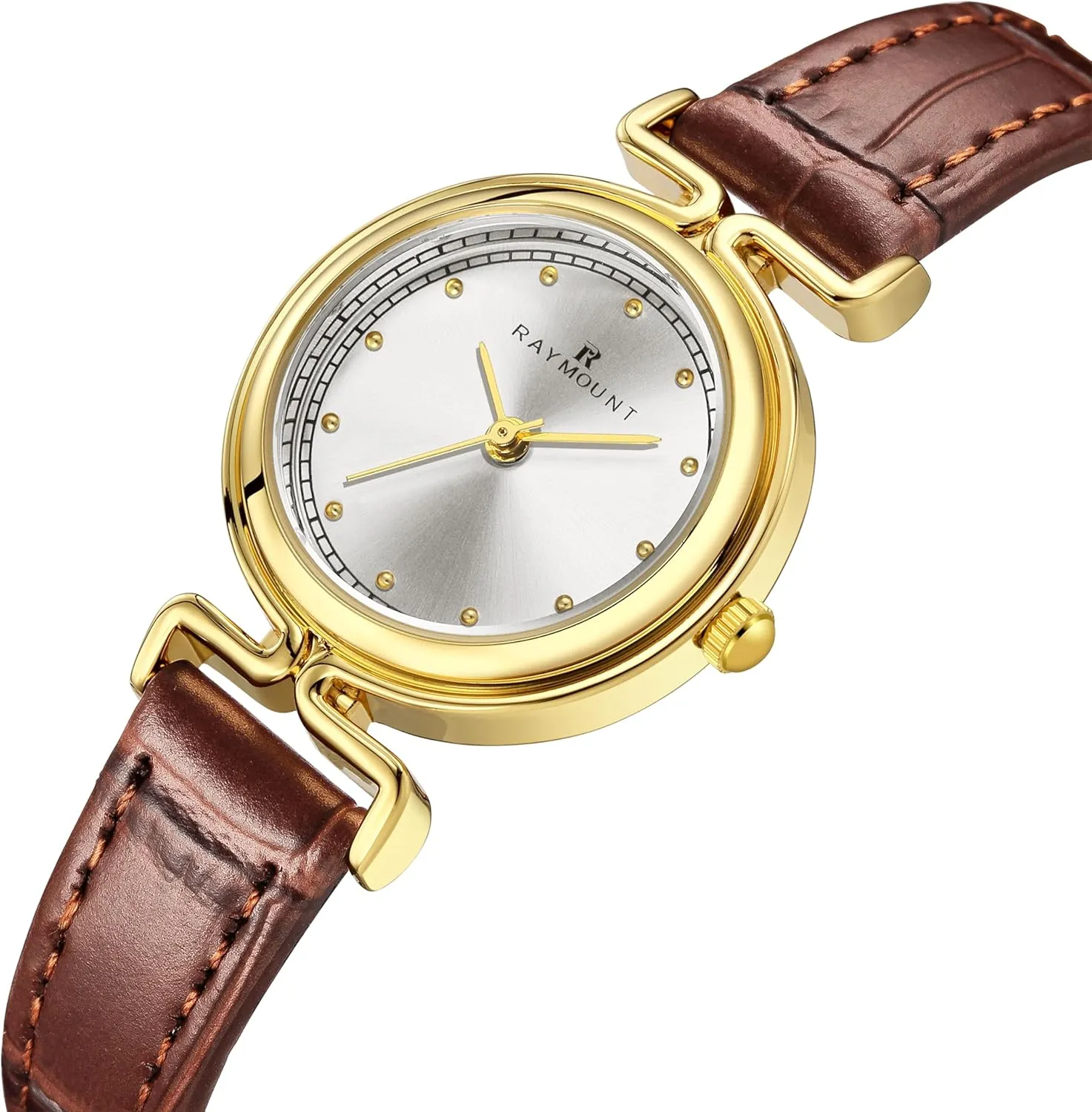 FORSINING Small Gold Watches for Women Ladies Quartz Wrist Watches with Gold Stainless Steel or Brown Leather Band