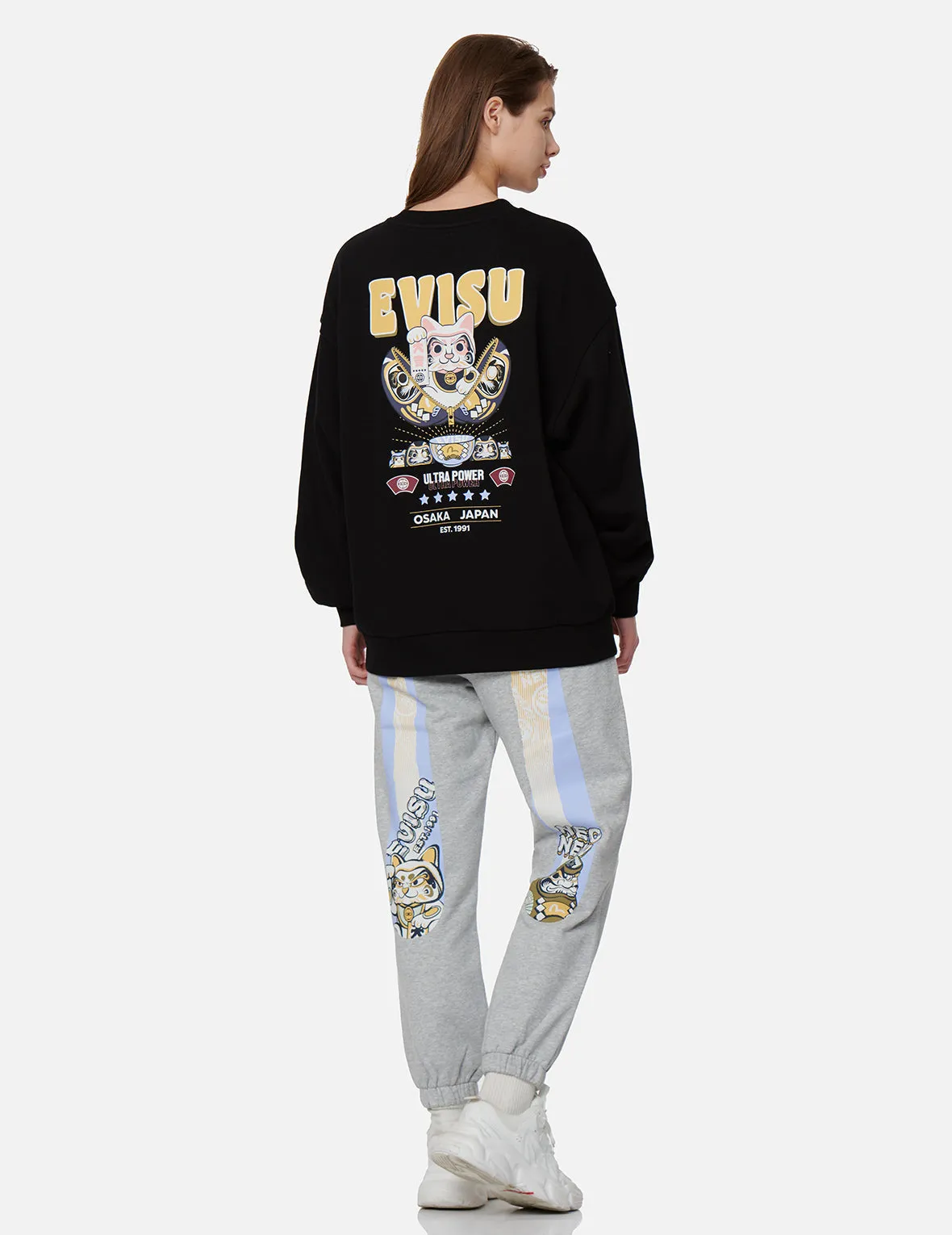 Fortune Cat and Daruma Double Daicock Print Sweatpants