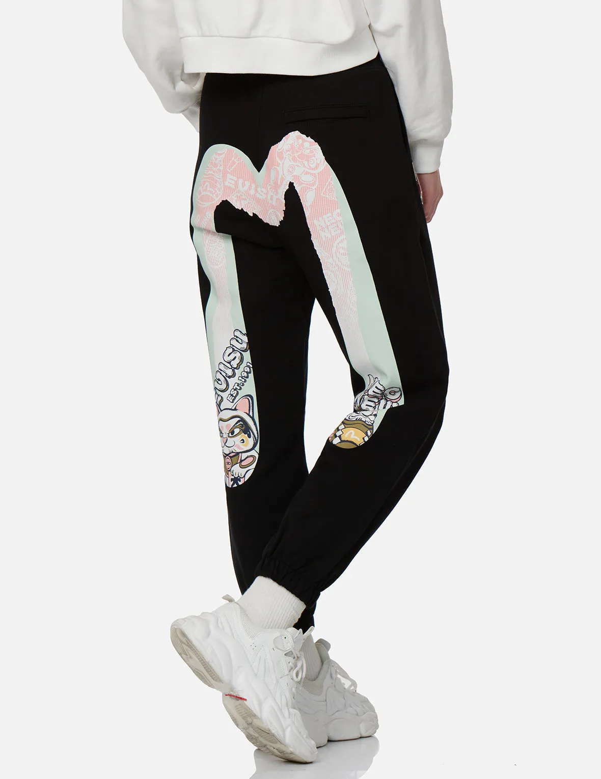 Fortune Cat and Daruma Double Daicock Print Sweatpants