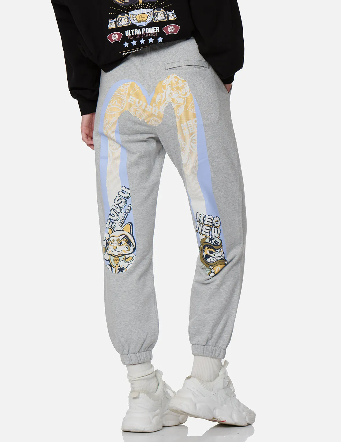 Fortune Cat and Daruma Double Daicock Print Sweatpants