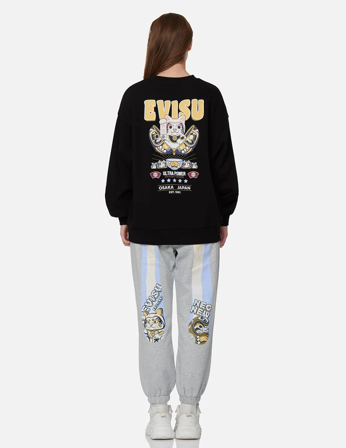 Fortune Cat and Daruma Double Daicock Print Sweatpants