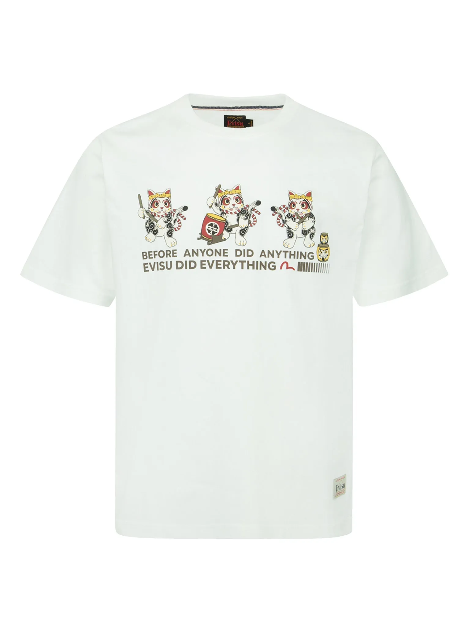 Fortune Cat Drumming Graphics Print T-Shirt