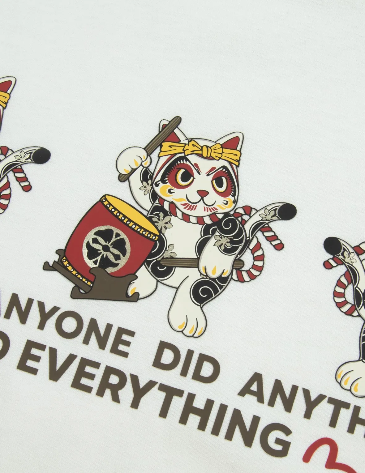 Fortune Cat Drumming Graphics Print T-Shirt