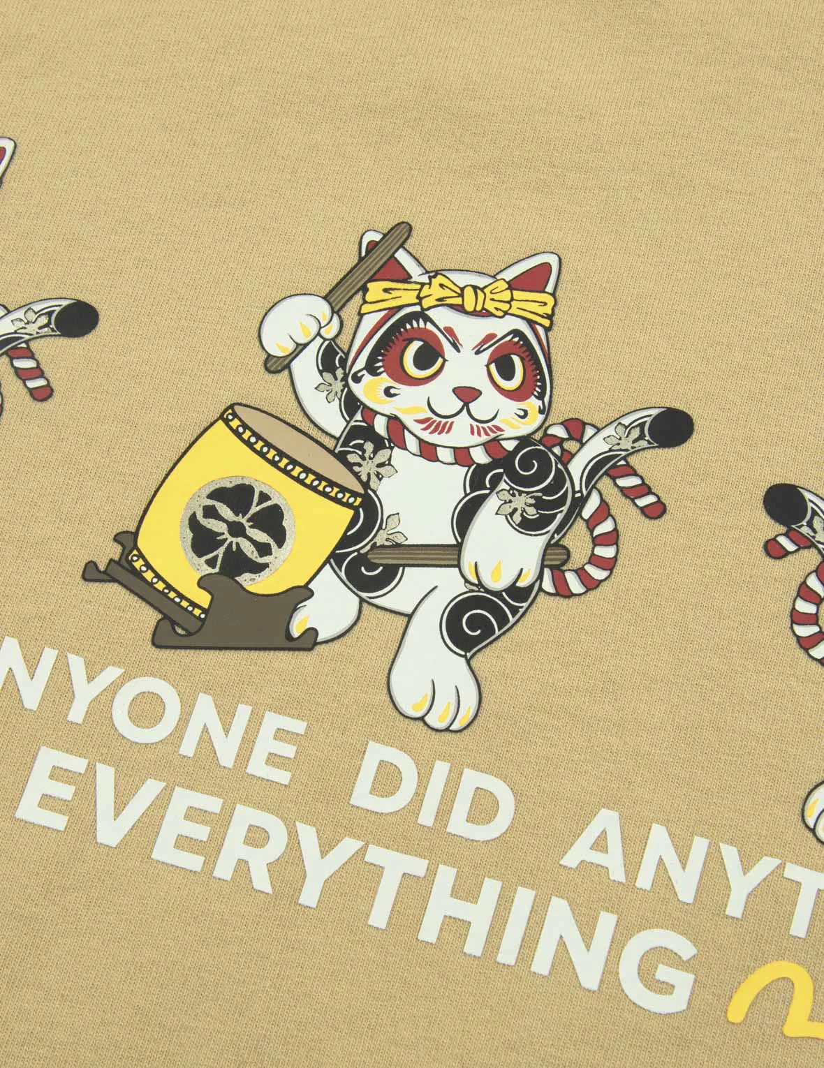 Fortune Cat Drumming Graphics Print T-Shirt