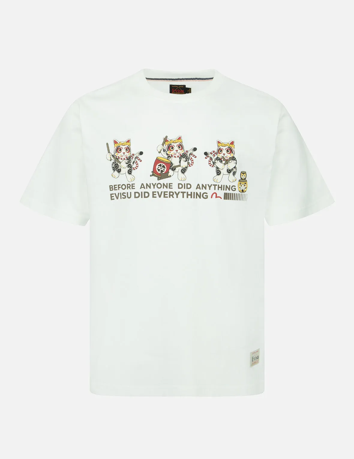 Fortune Cat Drumming Graphics Print T-Shirt
