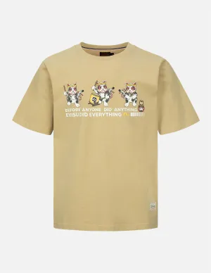 Fortune Cat Drumming Graphics Print T-Shirt