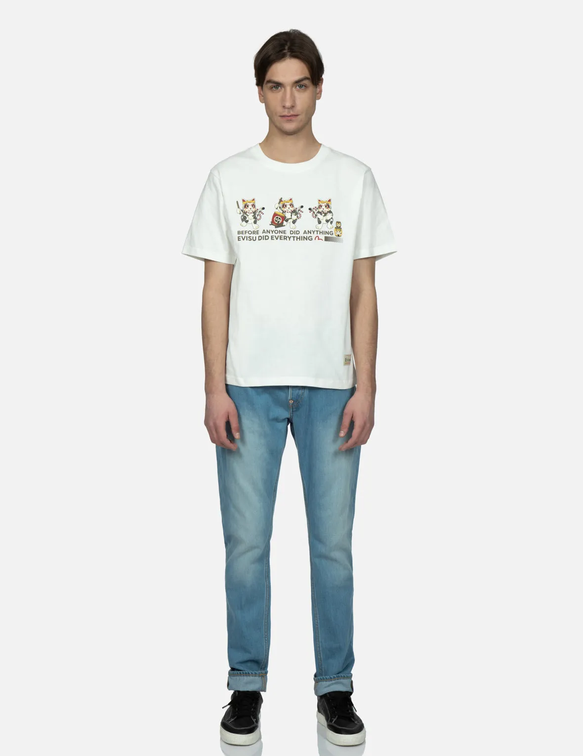 Fortune Cat Drumming Graphics Print T-Shirt