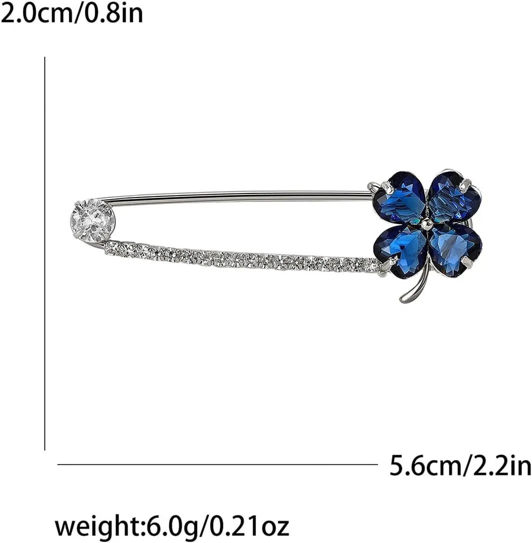 Four Leaf Clover Brooch for Women Dainty Flower Rhinestone Lapel Pin for Jackets Suit Sweaters Safety Pin for Coats Jewelry Accessories