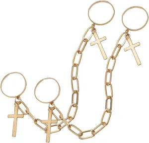 FRCOLOR 2pcs Cross Pendant Chain Rings for Women Aesthetic Finger Jewelry Lightweight Rings for Daily Wear Special Occasions Present for Teen