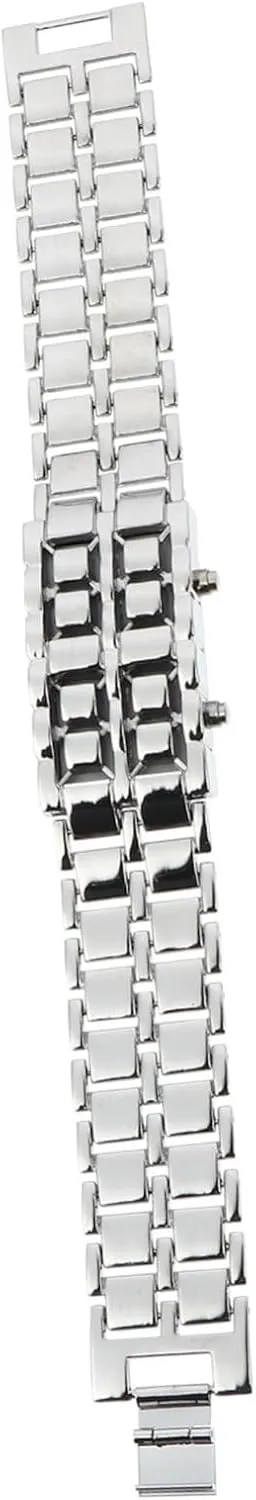 FRCOLOR LED Men Digital Bracelet Watch Retro Style with Red LED Display Unique Chain Design Valentine Day and Father Day