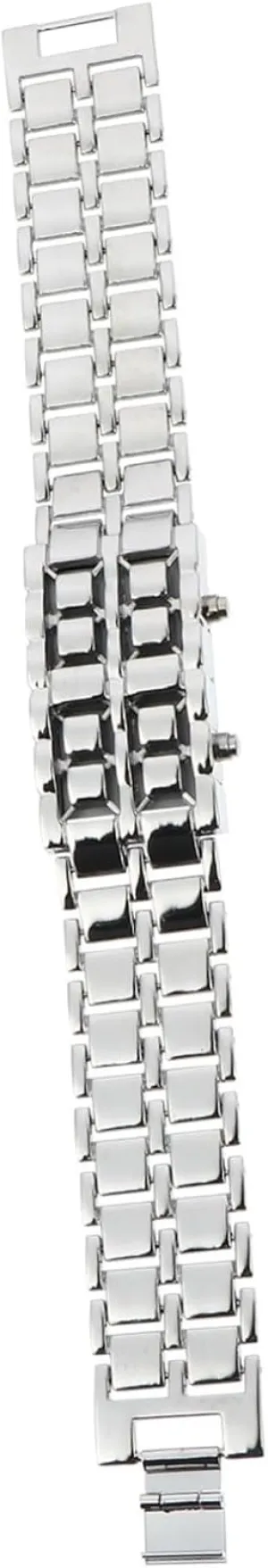 FRCOLOR LED Men Digital Bracelet Watch Retro Style with Red LED Display Unique Chain Design Valentine Day and Father Day