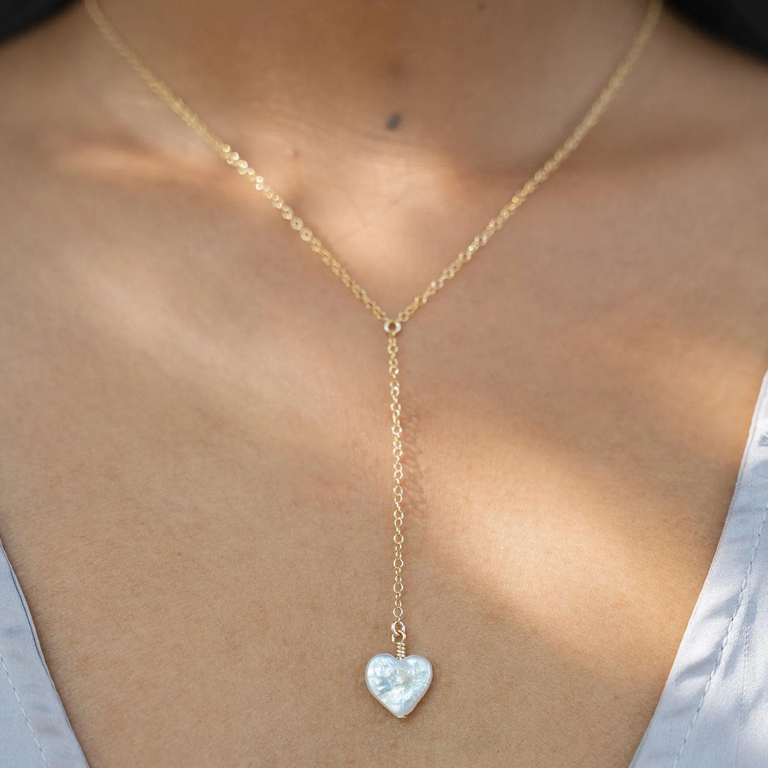 Freshwater Pearl Heart Lariat Necklace