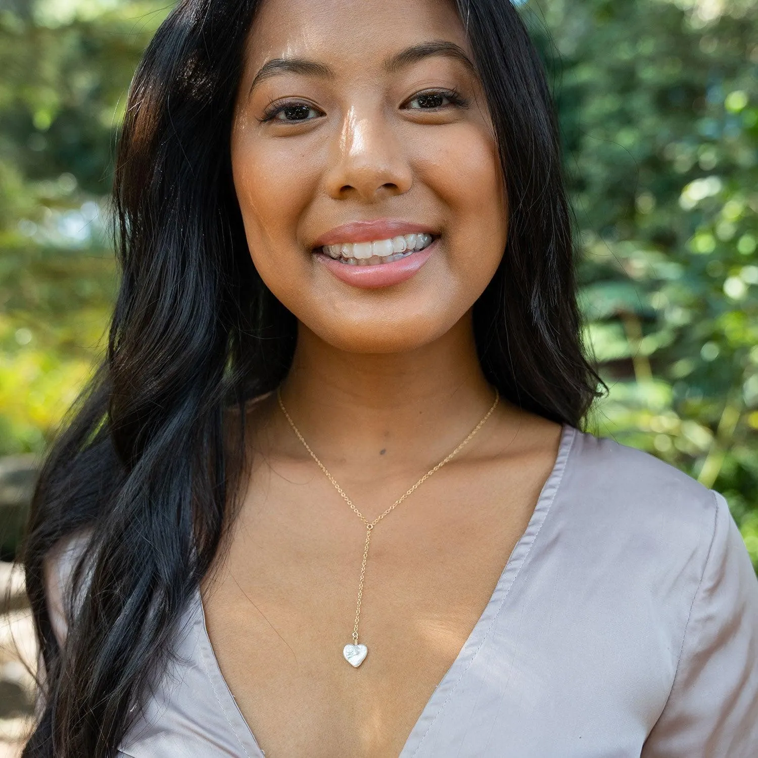 Freshwater Pearl Heart Lariat Necklace
