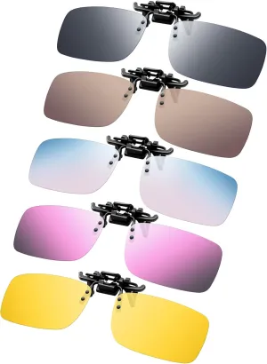 Frienda 5 Pairs Polarized Clip On Sunglasses Rimless Flip Up Anti Glare Driving Glasses