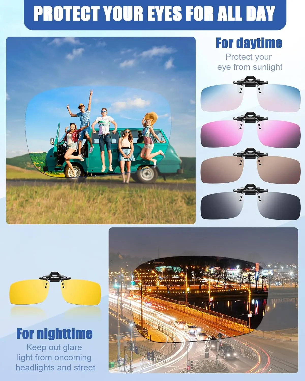 Frienda 5 Pairs Polarized Clip On Sunglasses Rimless Flip Up Anti Glare Driving Glasses