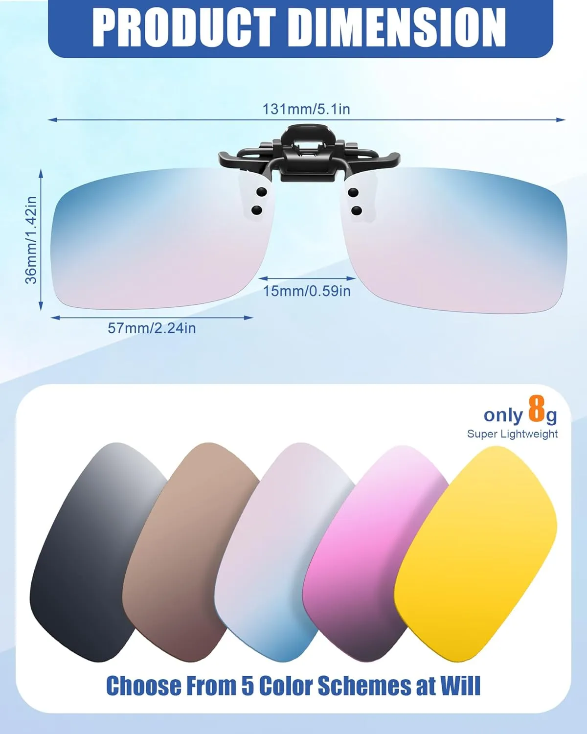 Frienda 5 Pairs Polarized Clip On Sunglasses Rimless Flip Up Anti Glare Driving Glasses