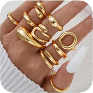 Frodete Chunky Gold Rings Set for Women Stackable Gold Rings Chunky Minimalist Solid Ring Trendy Statement Minimalist Jewelry