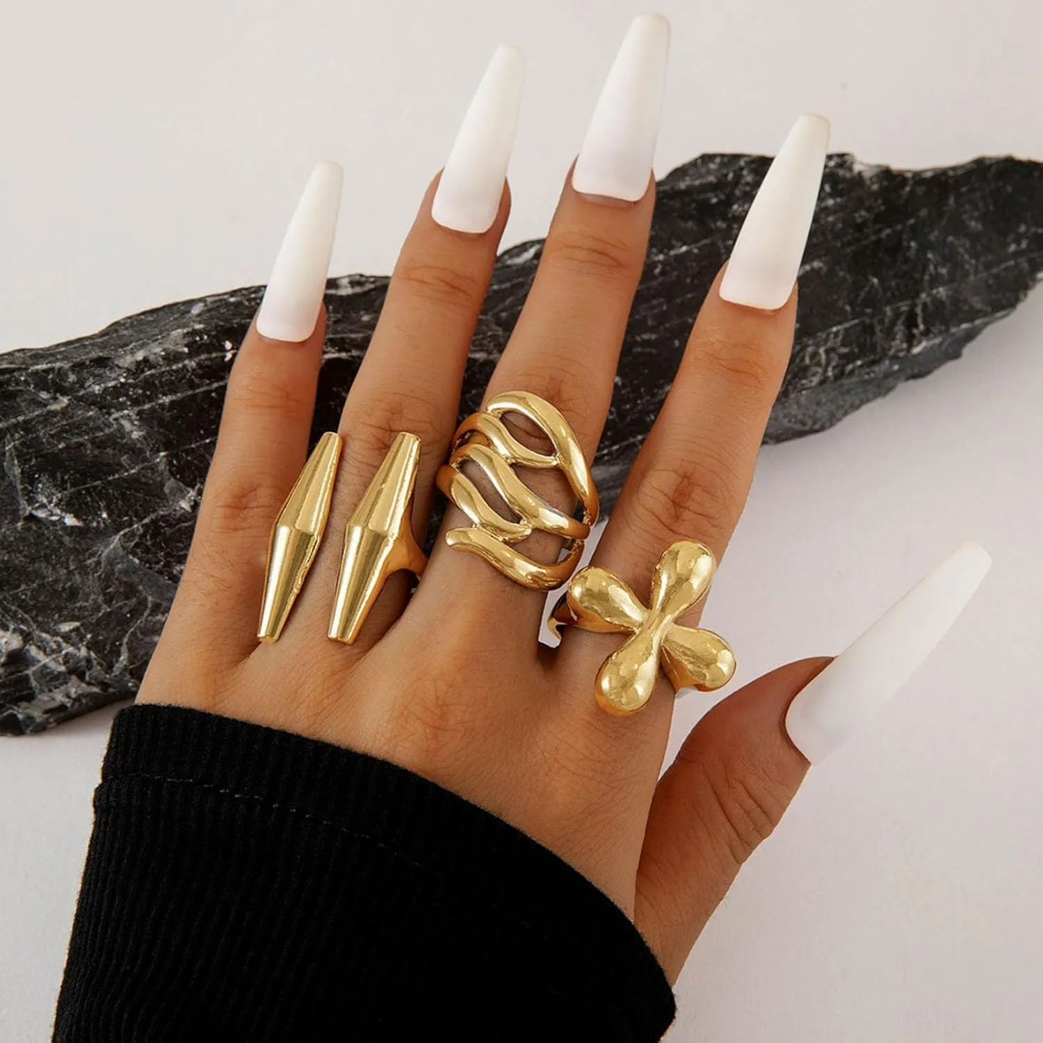 Frodete Chunky Gold Rings Set for Women Stackable Gold Rings Chunky Minimalist Solid Ring Trendy Statement Minimalist Jewelry