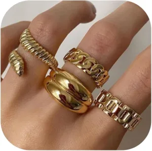 Frodete Chunky Gold Rings Set for Women Stackable Gold Rings Chunky Minimalist Solid Ring Trendy Statement Minimalist Jewelry