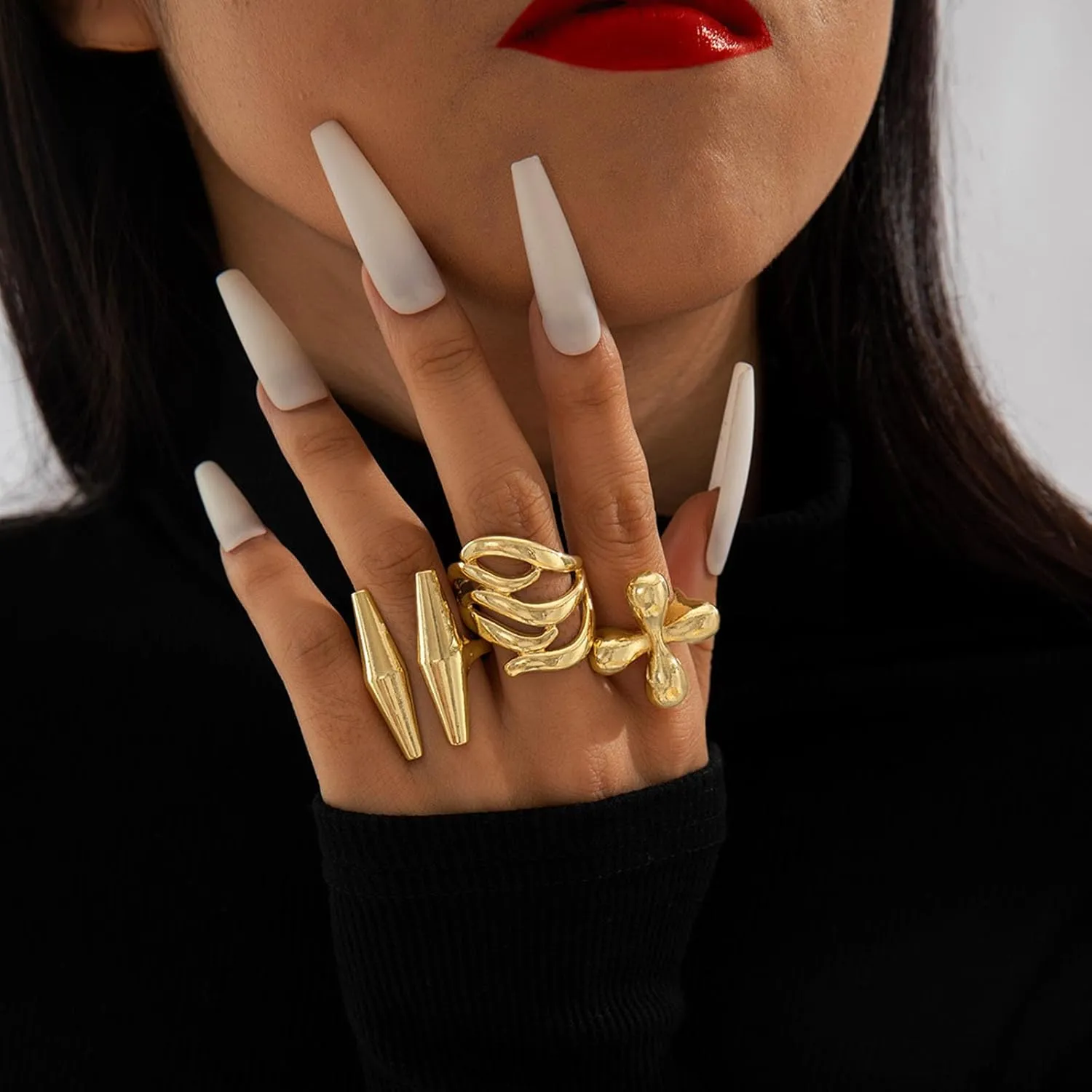 Frodete Chunky Gold Rings Set for Women Stackable Gold Rings Chunky Minimalist Solid Ring Trendy Statement Minimalist Jewelry