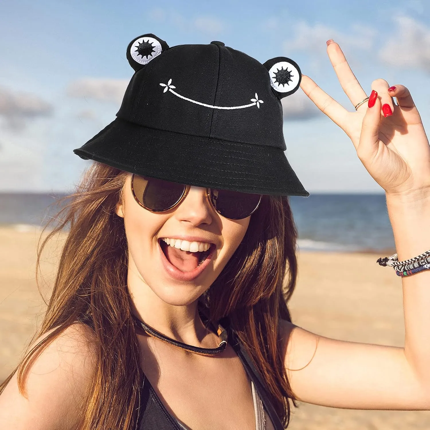 Frog Bucket Hat Cotton Bucket Funny Fisherman Hat Summer Sun Protection Cap Wide Brim for Men Women