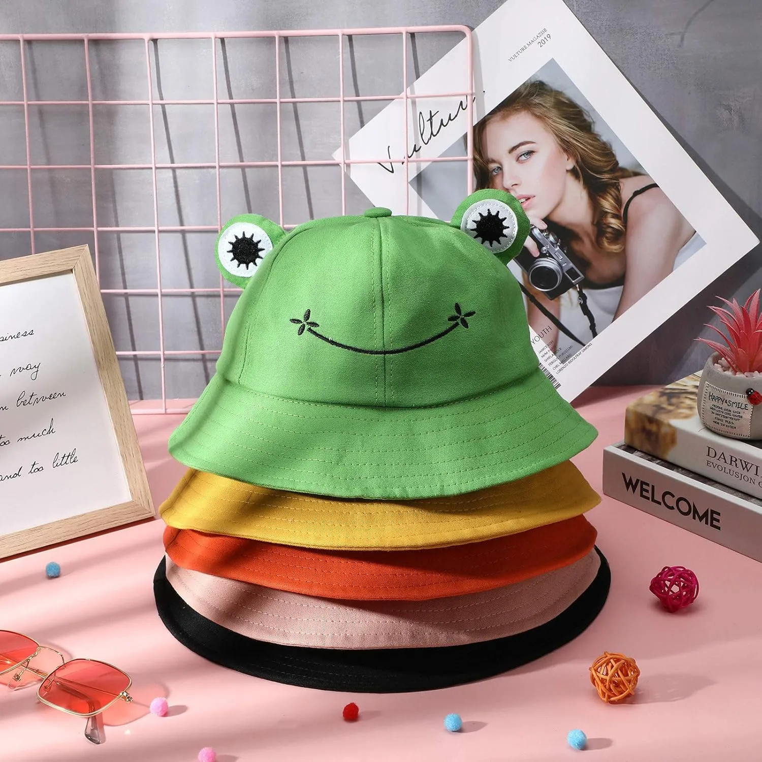 Frog Bucket Hat Cotton Bucket Funny Fisherman Hat Summer Sun Protection Cap Wide Brim for Men Women