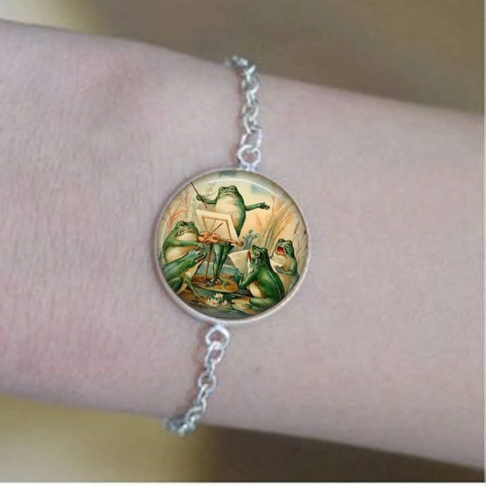 Frog Jewelry Frog Bracelet Charm Frog Band Jewelry Vintage Charm Jewelry Glass Photo Jewelry