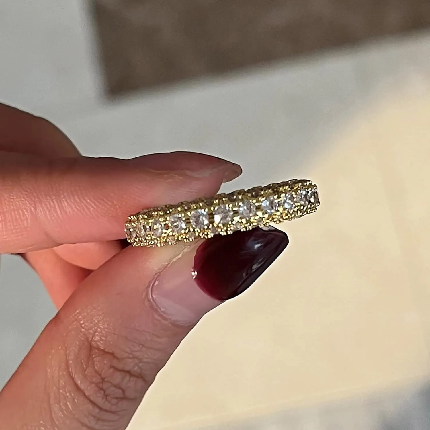 Full Diamond Ring for Women Inlaid Zircon Elegant Jewelry Elegant Jewelry Engagement Ring Wedding Band (Gold, 8)