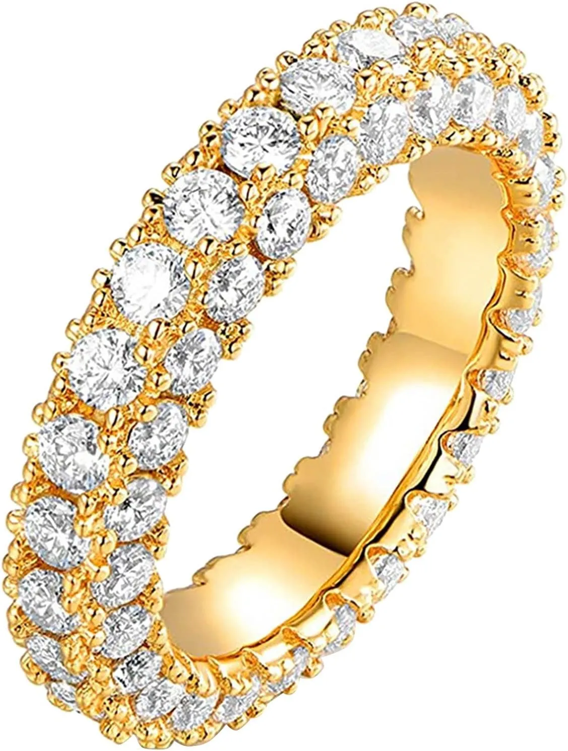 Full Diamond Ring for Women Inlaid Zircon Elegant Jewelry Elegant Jewelry Engagement Ring Wedding Band (Gold, 8)