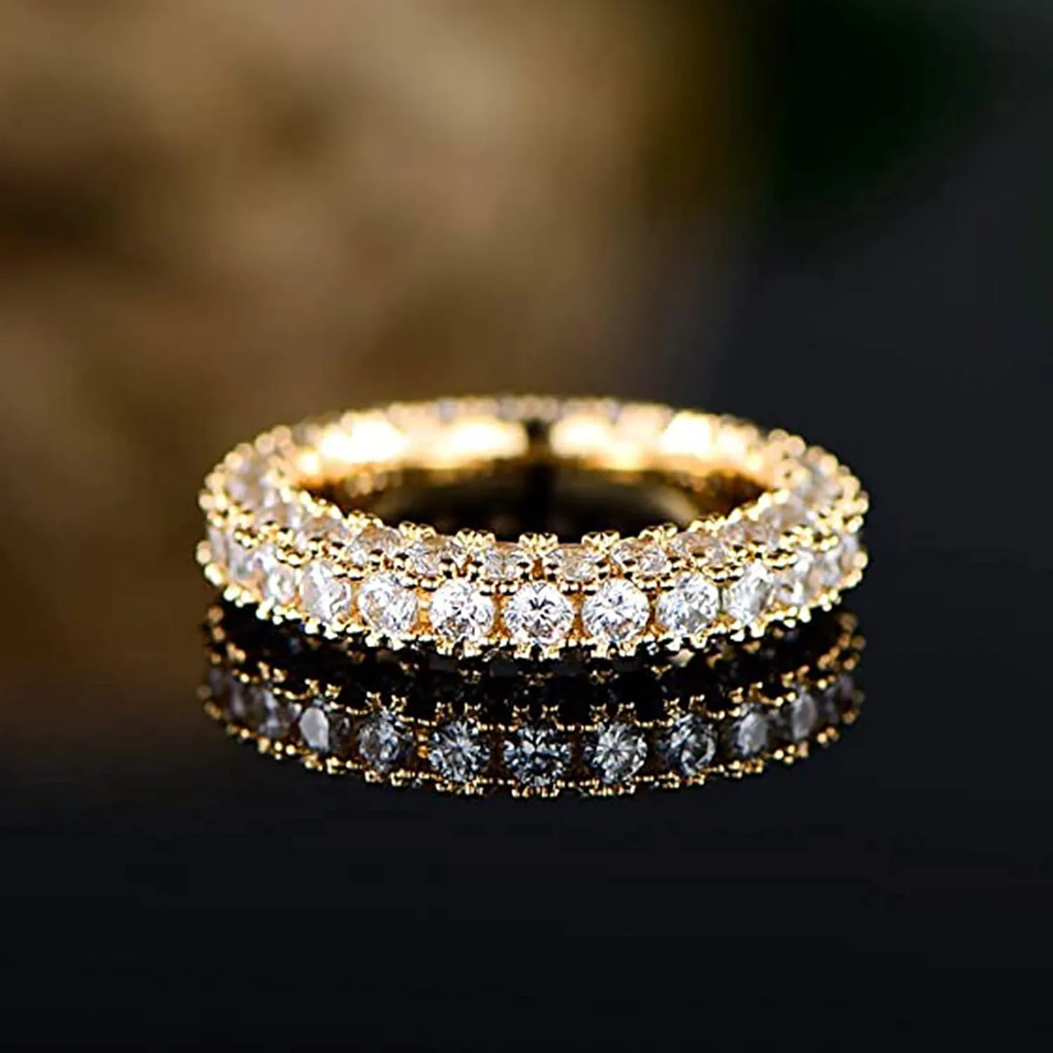 Full Diamond Ring for Women Inlaid Zircon Elegant Jewelry Elegant Jewelry Engagement Ring Wedding Band (Gold, 8)