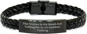 Funny Leather Tooling Gifts for Men - Interlaced Leather Bracelet with Stainless Steel and PU Leather, 7.87 inches Long, from Friends and Family for Father's Day