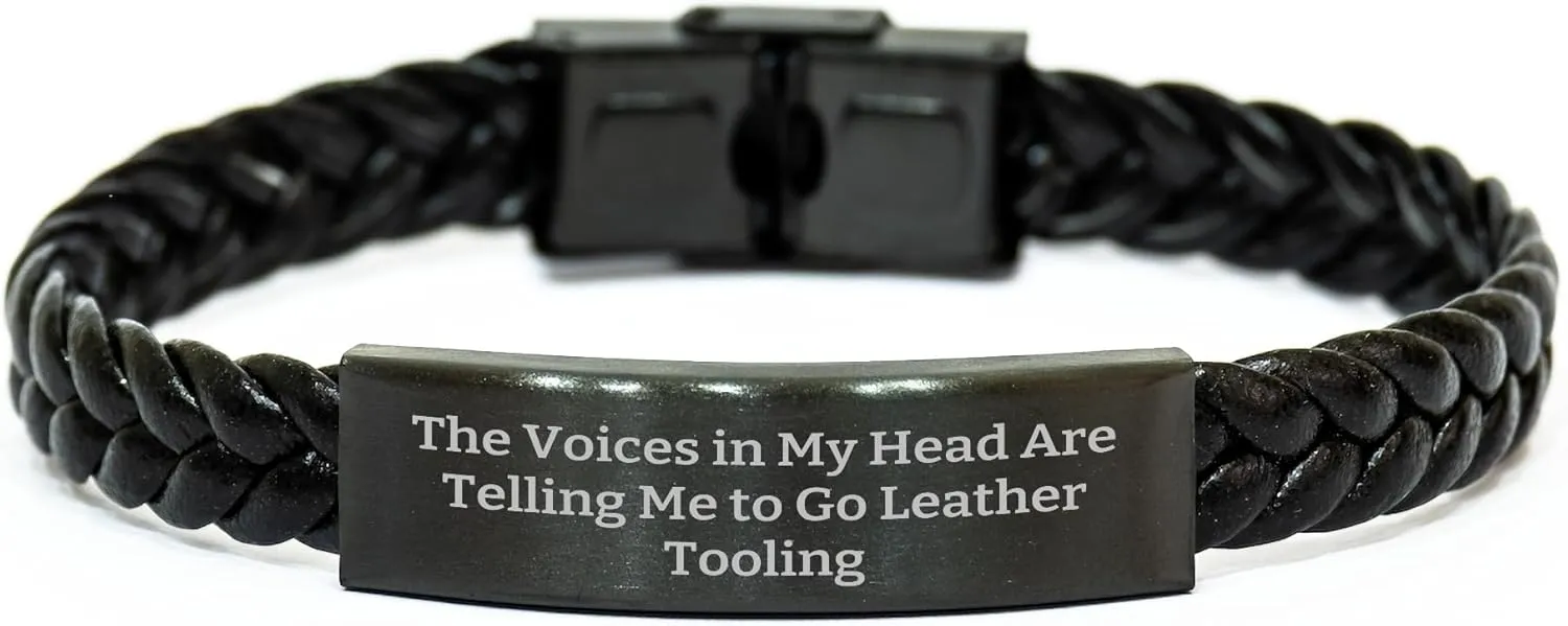Funny Leather Tooling Gifts for Men - Interlaced Leather Bracelet with Stainless Steel and PU Leather, 7.87 inches Long, from Friends and Family for Father's Day
