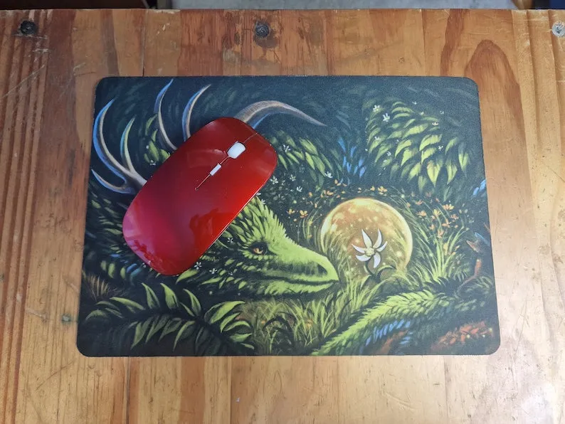 Furry Green Dragon Rectangle Mouse Pad with Size Options
