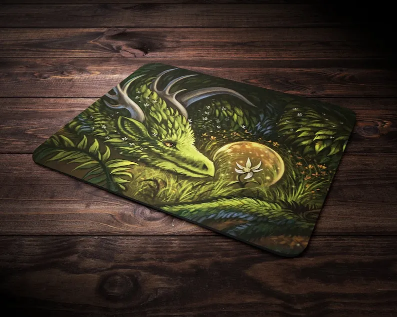 Furry Green Dragon Rectangle Mouse Pad with Size Options