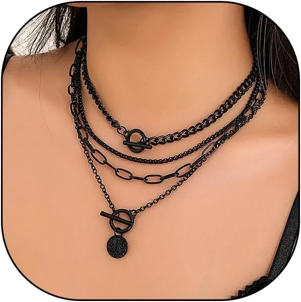 FUTIMELY 4Pcs Layered 14k Gold Necklace Set for Women Men Chunky Herringbone Paperclip Chain Necklace Retro Coin Pendant Necklace Jewelry Accessories