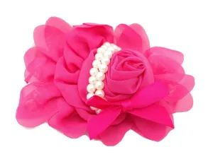 FuzzyGreen Fashion Baby Girls Chiffon Hot Pink Big Rose Flower Pearl Headband Hairband Photography