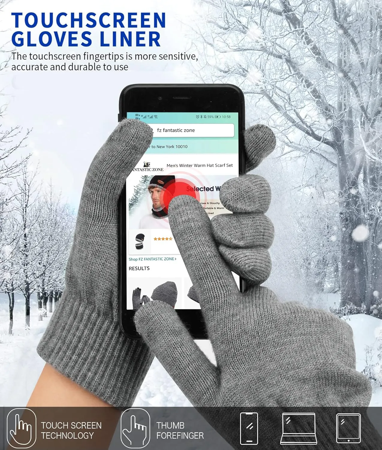 FZ FANTASTIC ZONE Women's Winter Touchscreen Wool Magic Gloves Warm Knit Fleece Lined for Women