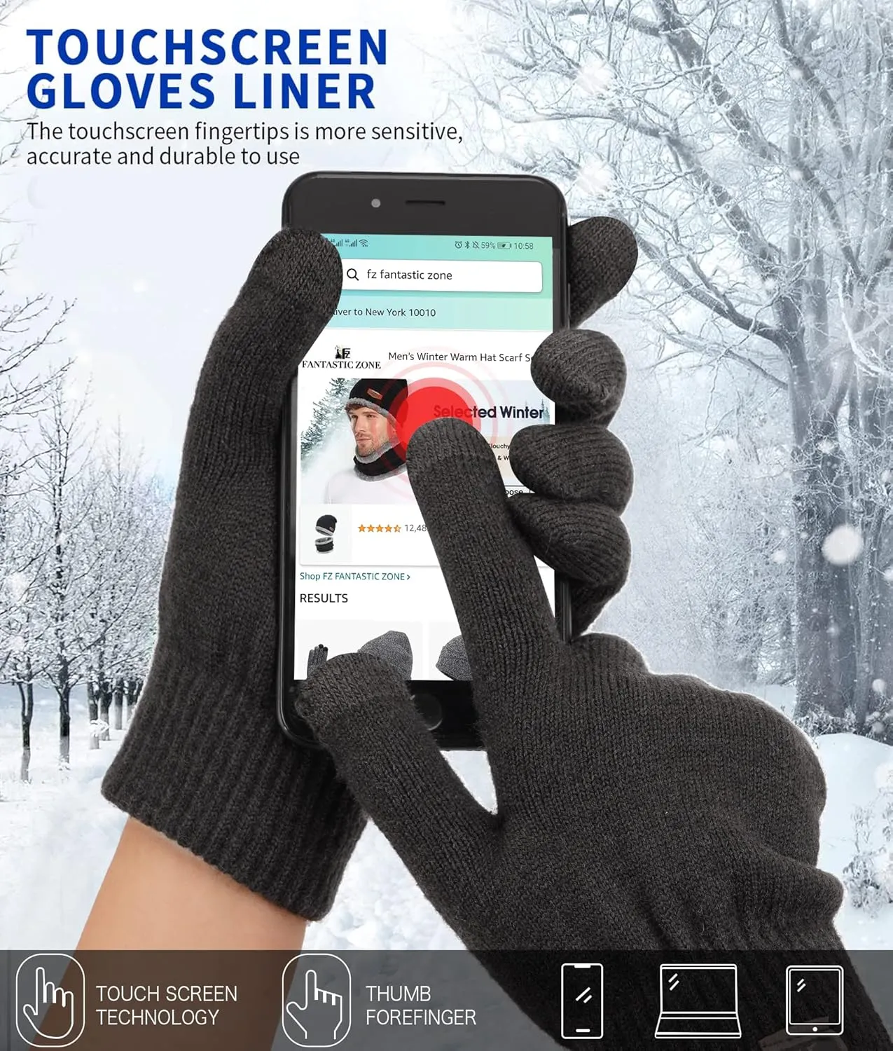 FZ FANTASTIC ZONE Women's Winter Touchscreen Wool Magic Gloves Warm Knit Fleece Lined for Women