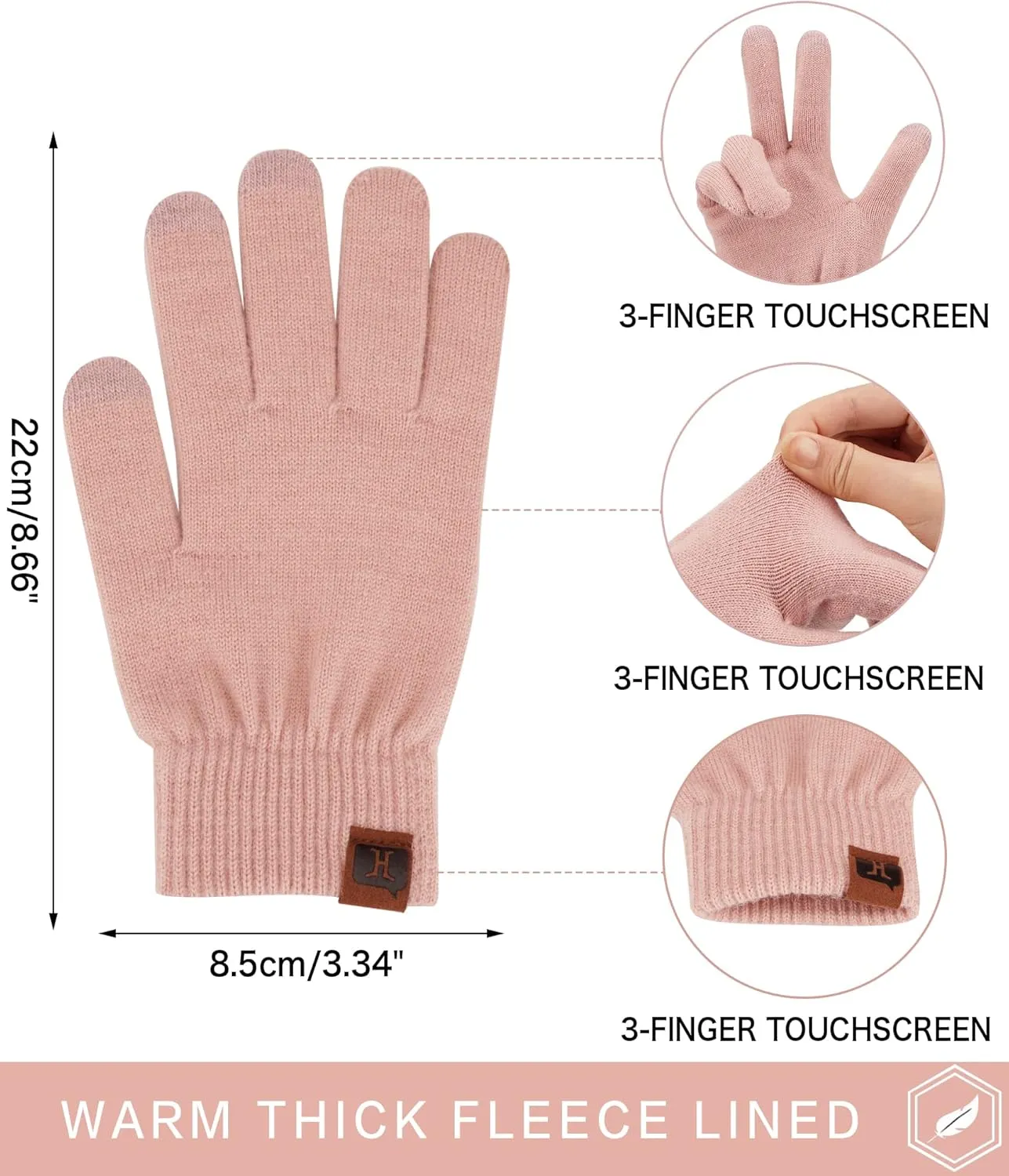FZ FANTASTIC ZONE Women's Winter Touchscreen Wool Magic Gloves Warm Knit Fleece Lined for Women