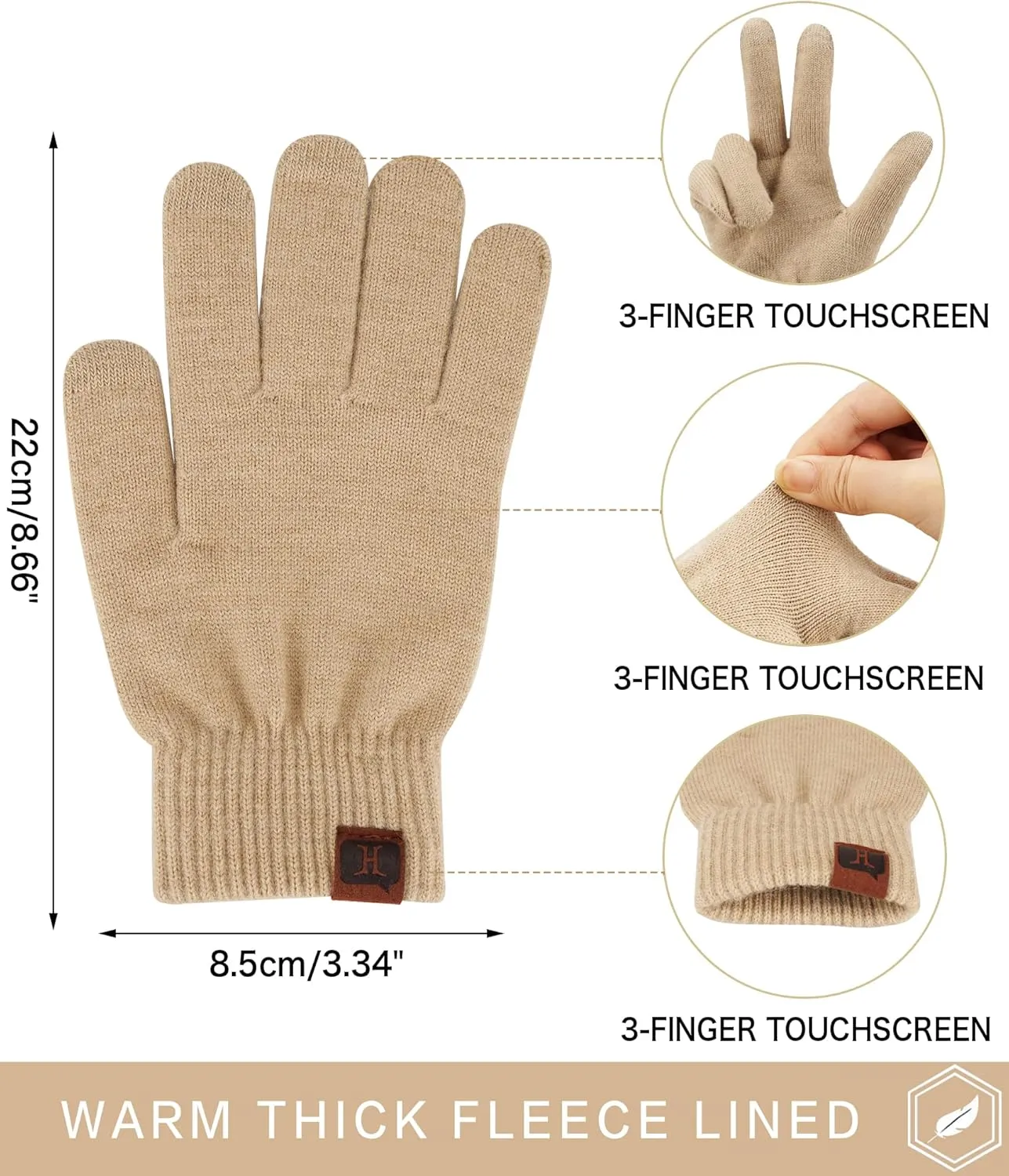 FZ FANTASTIC ZONE Women's Winter Touchscreen Wool Magic Gloves Warm Knit Fleece Lined for Women
