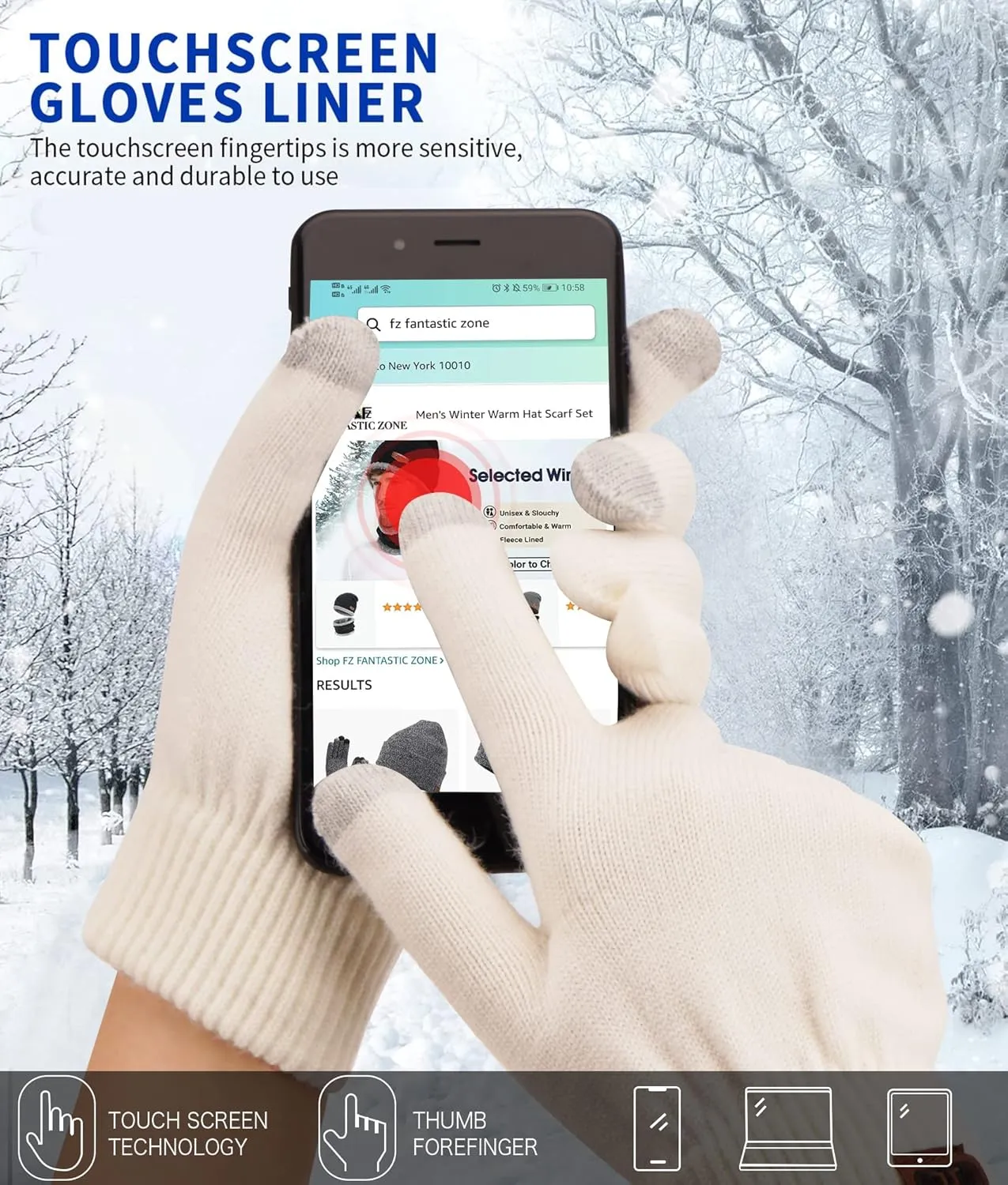 FZ FANTASTIC ZONE Women's Winter Touchscreen Wool Magic Gloves Warm Knit Fleece Lined for Women