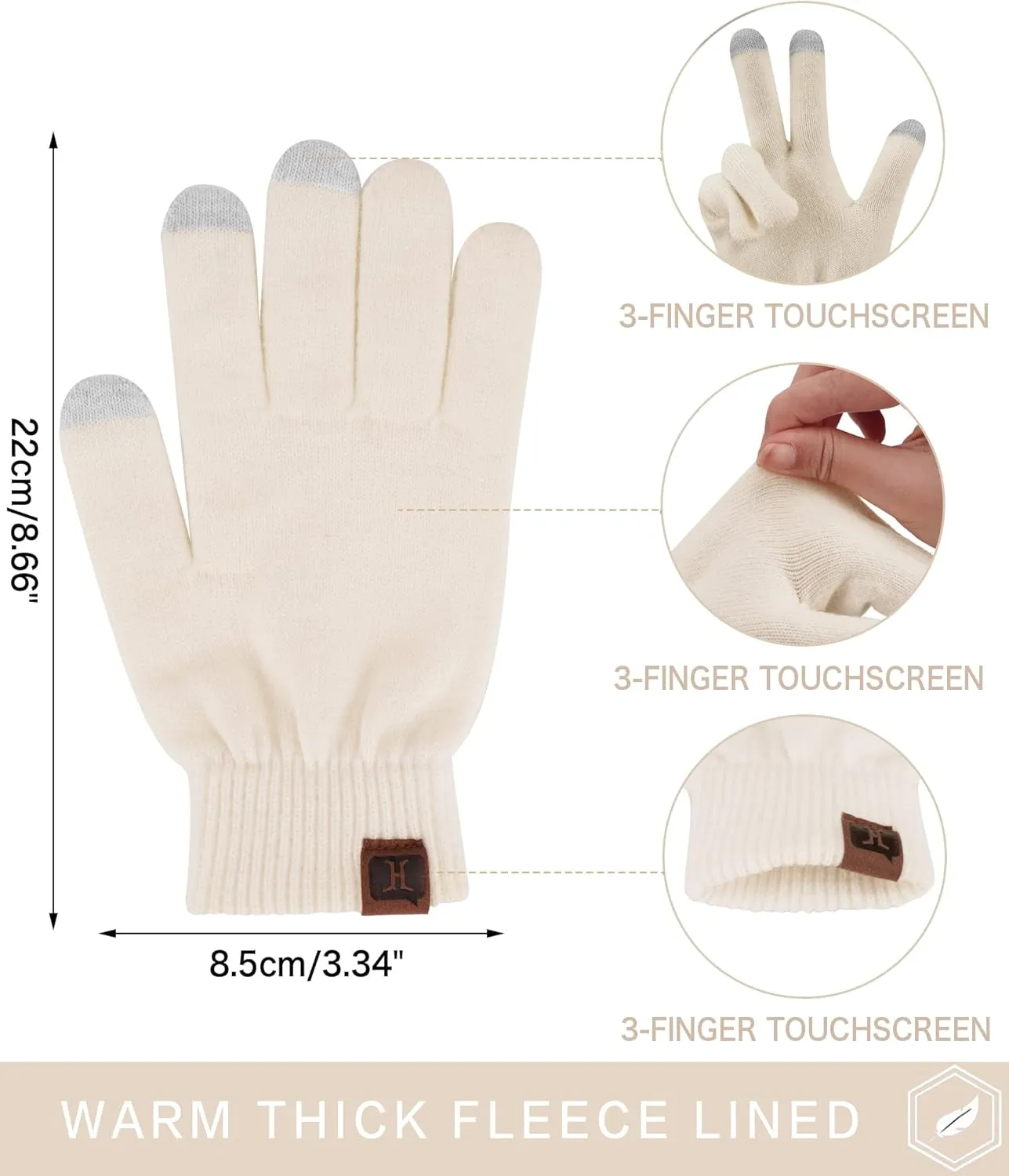 FZ FANTASTIC ZONE Women's Winter Touchscreen Wool Magic Gloves Warm Knit Fleece Lined for Women