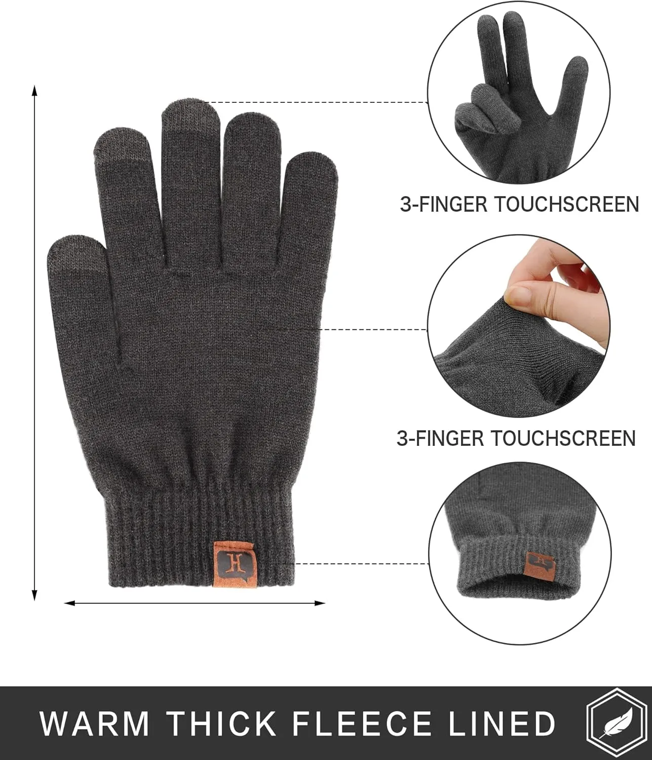 FZ FANTASTIC ZONE Women's Winter Touchscreen Wool Magic Gloves Warm Knit Fleece Lined for Women