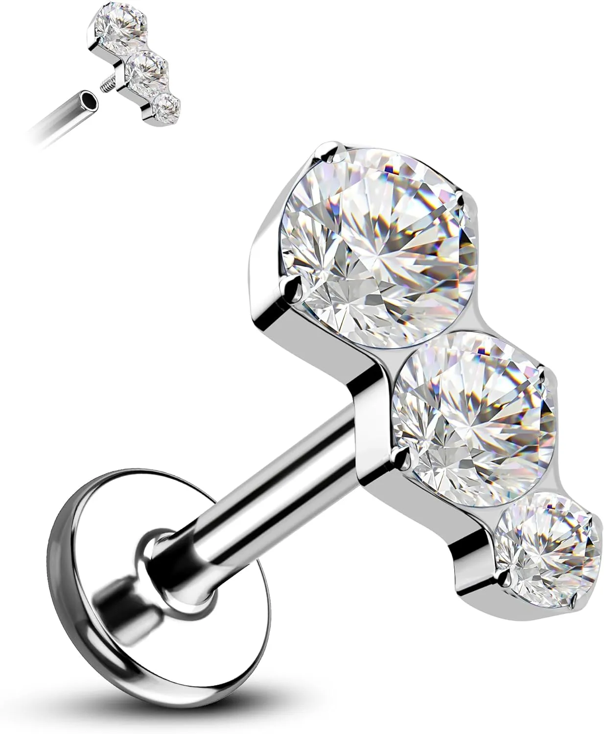 G23 Solid Titanium Cartilage Earrings Stud 16G 8MM Internally Threaded Cartilage Tragus Helix Piercing Jewelry Surgical Steel