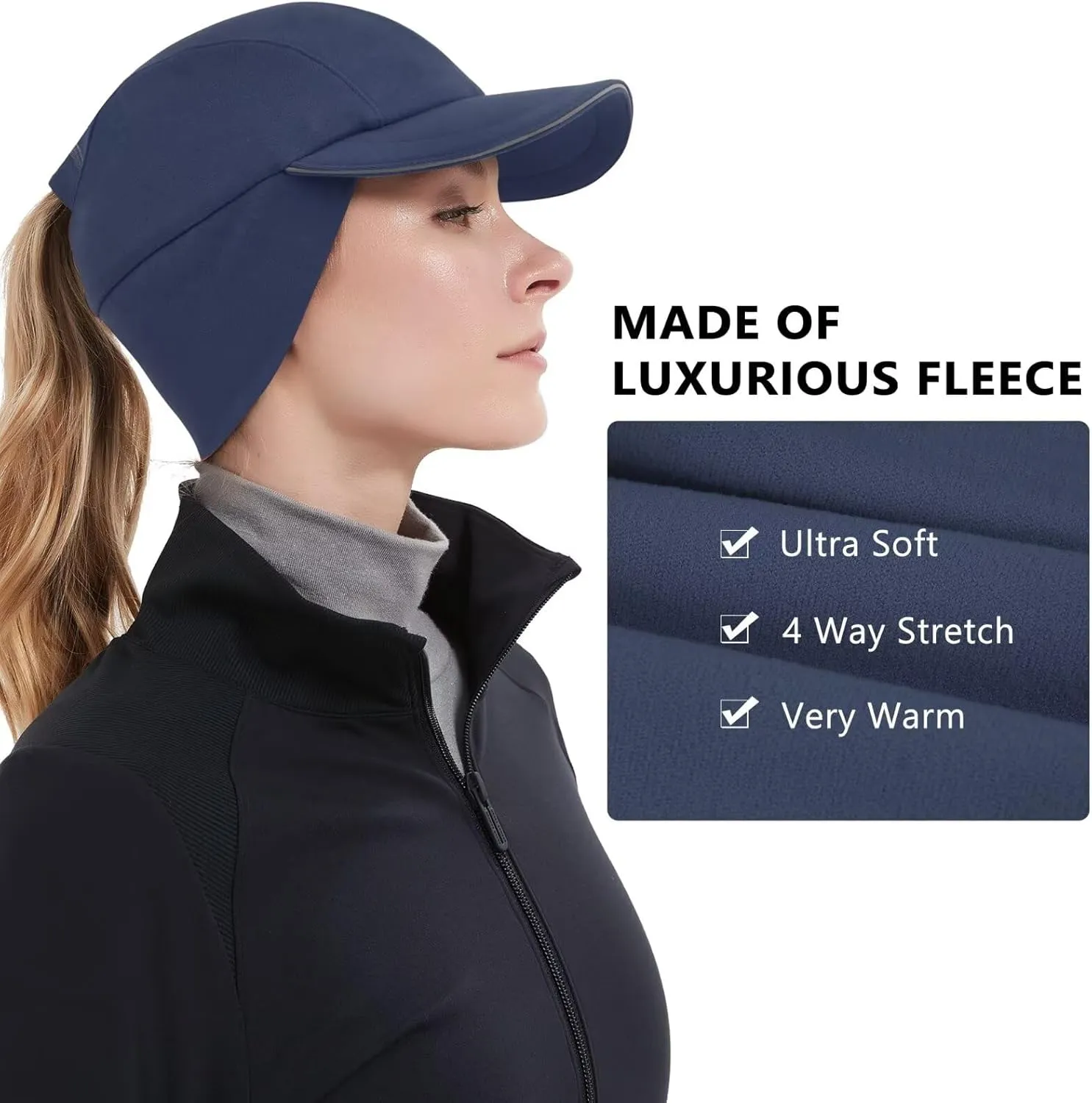 GADIEMKENSD Women's Winter Reflective Fleece Ponytail Hat with Drop Down Ear Warmer