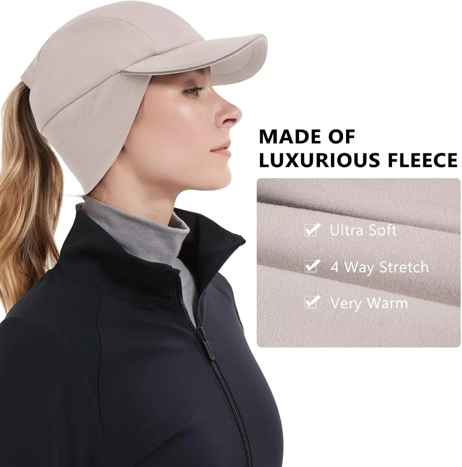 GADIEMKENSD Women's Winter Reflective Fleece Ponytail Hat with Drop Down Ear Warmer