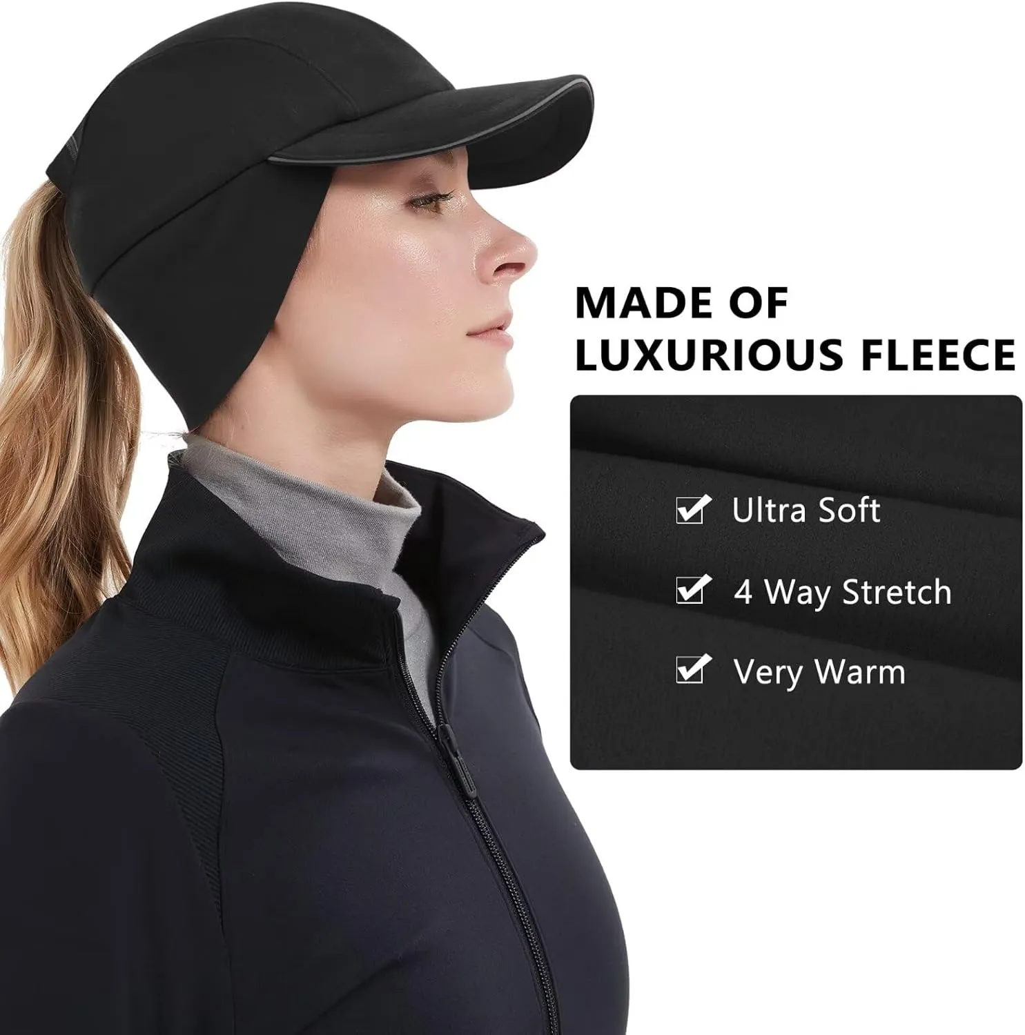 GADIEMKENSD Women's Winter Reflective Fleece Ponytail Hat with Drop Down Ear Warmer